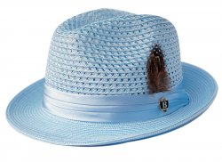 Bruno Capelo Light Blue Fedora Straw Dress Hat BC-507