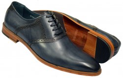 Zota Navy Blue Hand Painted Calfskin Leather Plain Toe Oxford Shoes HF706-BT13