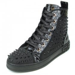 Fiesso Black Genuine Leather High Top Sneaker Shoes FI2364.
