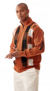 Silversilk Burnt Orange / White / Brown Zip-Up Microsuede / Knitted Sweater 2110