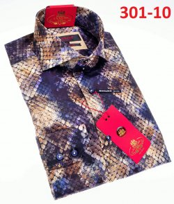 Axxess Navy / Brown Snakeskin Design Modern Fit Cotton Dress Shirt 301-10.