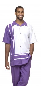 Montique Purple / White Sectional Design Short Sleeve Outfit 1877
