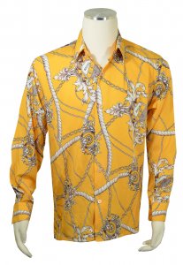 Pronti Gold / Beige Nautical Greek Pattern Long Sleeve Shirt S6592