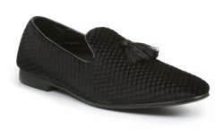 Giorgio Brutini "Chambers" Black Checkered Velvet Slip On Loafer Shoes With Tassels 176261-1