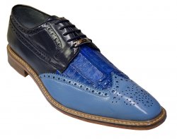 Belvedere "Ciro" Navy / Ocean Blue / Sky Blue Genuine Crocodile / Leather Wingtip Shoes 1616