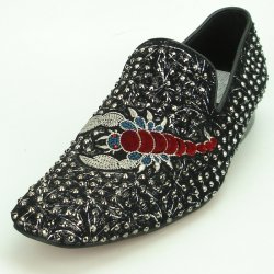 Fiesso Black Genuine Suede Studded with Embroidered Scorpion Slip-On FI7252.