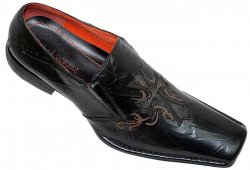 Robert Wayne "Lamp" Black With Cross Design Denim On Front Leather Loafers