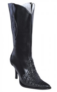 Los Altos Ladies Black Genuine Crocodile High Top Boots With Zipper 371805