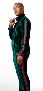 Stacy Adams Dark Green / Red Cotton Blend Velour Modern Fit Tracksuit Outfit 2578