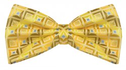 Gianfranco Mustard / Gold Geometric Design Silk Bow Tie / Hanky Set 3694
