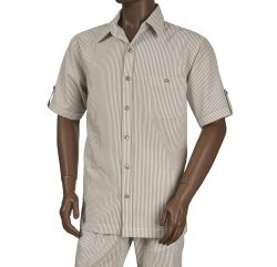 Giorgio Inserti White / Beige Seersucker Microfiber Blend Short Sleeve Outfit 7288