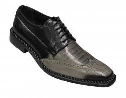 Liberty "Bruno" Light Grey / Grey / Black Alligator Print / Soft Italian Calfskin Shoes With Hand Burnished Toe 901
