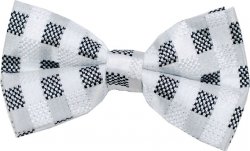 Daniel Ellissa White / Black / Silver Grey Lurex Checkerboard 100% Silk Bow Tie / Hanky Set