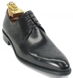 Carrucci Black Genuine Calf Skin Leather Perforated Oxford Shoes KS479-04.