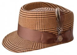 Bruno Capelo Camel / Brown Houndstooth Plaid Wool Telescope Baseball Hat LG-131