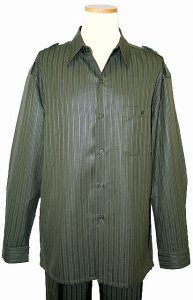 Pronti Olive Self Pinstripes Microfiber Blend 2 PC Outfit SP5776S