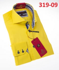 Axxess Yellow Cotton Modern Fit Dress Shirt With Button Cuff 319-09.