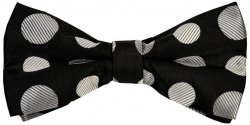 Classico Italiano Black with Silver Grey Polka Dot 100% Silk Bow Tie / Hanky Set BT021