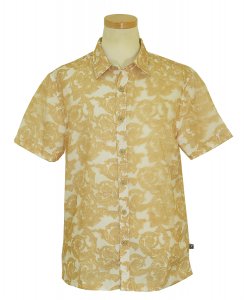 Stacy Adams Honey Gold / Cream Floral Paisley Design Unique Double Layered Cotton Blend Button Up Short Sleeves Shirt 9620.