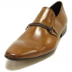 Encore By Fiesso Tan Genuine Italian Calf Leather Loafer Shoes With Weaved Leather Bracelet FI6628