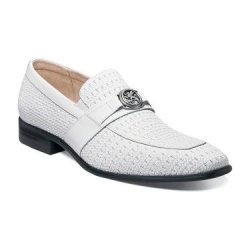 Stacy Adams "Mannix" White Genuine Leather Moc Toe Bit Loafer Shoes 25106-100