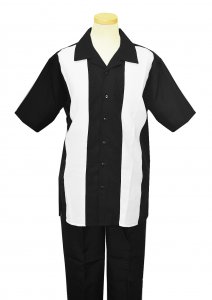 Bagazio Black / White Unique Sectional Design Short Sleeves 2 Piece Outfit BM1621