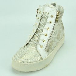 Fiesso White / Gold PU Leather High -top Sneakers FI-2272.