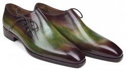 Paul Parkman ''885F74" Green / Bordeaux Genuine Calfskin Leather Side Lace Plain Toe Shoes.