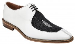 Belvedere "Mario" White / Black Genuine Stingray / Italian Calf Split Moc-Toe Shoes 3B9.