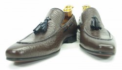 Carrucci Brown Genuine Calf Skin Leather Loafer Shoes With Tassel KS1377-051