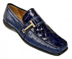 Mauri "9130" Wonder Blue All Over Genuine Alligator / Ostrich Loafer Shoes