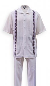 Silversilk White / Lilac / Plum Greek Key Design Short Sleeve Knitted Outfit 4130