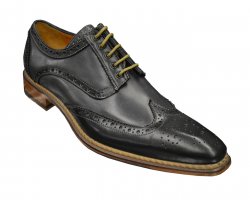 Jose Real "Florence" Jet Black / Charcoal Grey Italian Wingtip Shoes With Contrast Perforation R2318