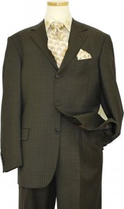 Extrema Brown With Taupe Pinstripes Super 140's Wool Suit 3166865-7333