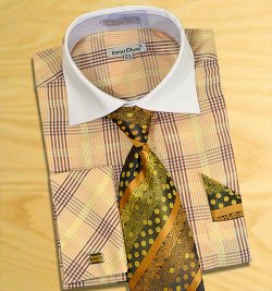 Daniel Ellissa Brown / Rust / Gold Windowpanes Shirt / Tie / Hanky Set With Free Cufflinks DS3766P2
