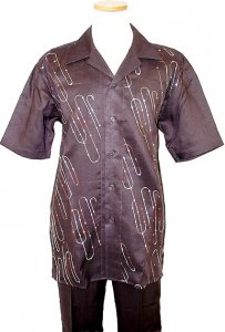Successos Chocolate Brown With Gold Stitch And Lurex Embroidered Design 100% Linen 2 Pc Outfit SP3274