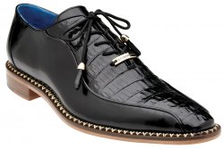 Belvedere "Gabriele" Black Genuine Crocodile / Italian Calfskin Lace-up Shoes B04.