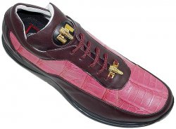 Mauri 8900 Wine/Rose Genuine Hornback Crocodile And Nappa Leather Casual Sneakers With Gold Mauri Crocodile Head