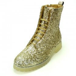 Encore By Fiesso Gold Glitter PU Leather High Top Sneakers Boot FI2285.