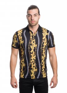 V.I.P. Black / Gold Greek Design Short Sleeve Polo Shirt VPK20-23