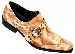 Fiesso Cognac/Cream/Gold Leather Shoes w/ Buckle FI6218