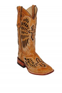 Ferrini Ladies 83093-15 Antique Saddle "Laser Angel" Genuine Leather Design Cowgirl Boots