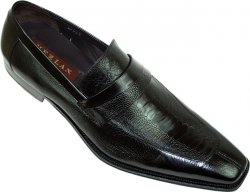 Mezlan "13414/P" Black Genuine Ostrich / Deer Skin Shoes