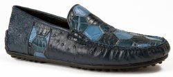 Mauri "3163" Wonder Blue Genuine Ostrich / Wonder Blue / New Blue / Caribbean Blue Body Alligator Loafer Casual Shoes.