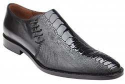 Belvedere "Savana" Black Genuine Ostrich / Italian Calf Slip On Shoes 3B7.