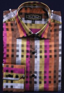 Daniel Ellissa Rust Fancy Polyester Shirt With Button Cuff FSS1401