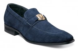 Stacy Adams "Mandell" Navy Blue Suede Bit Strap Loafer Shoes With Gold Emblem 25107-415