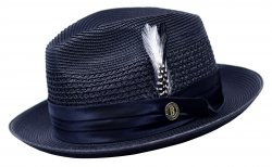 Bruno Capelo Navy Blue Fedora Braided Straw Hat DO-833