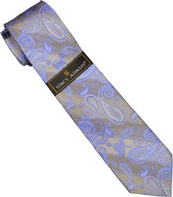 Stacy Adams Collection SA088 Grey / Sky Blue / Royal Blue Paisley Design 100% Woven Silk Necktie/Hanky Set
