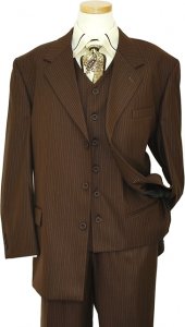Succesos Chocolate Brown With Gold and Royal Blue Pinstripes Vested Suit BPV3031